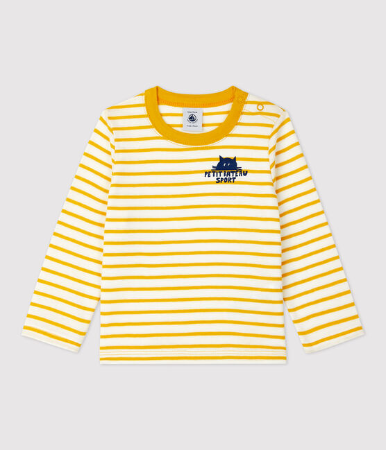 T-shirt a righe in cotone bébé bianco MARSHMALLOW/giallo BOUDOR