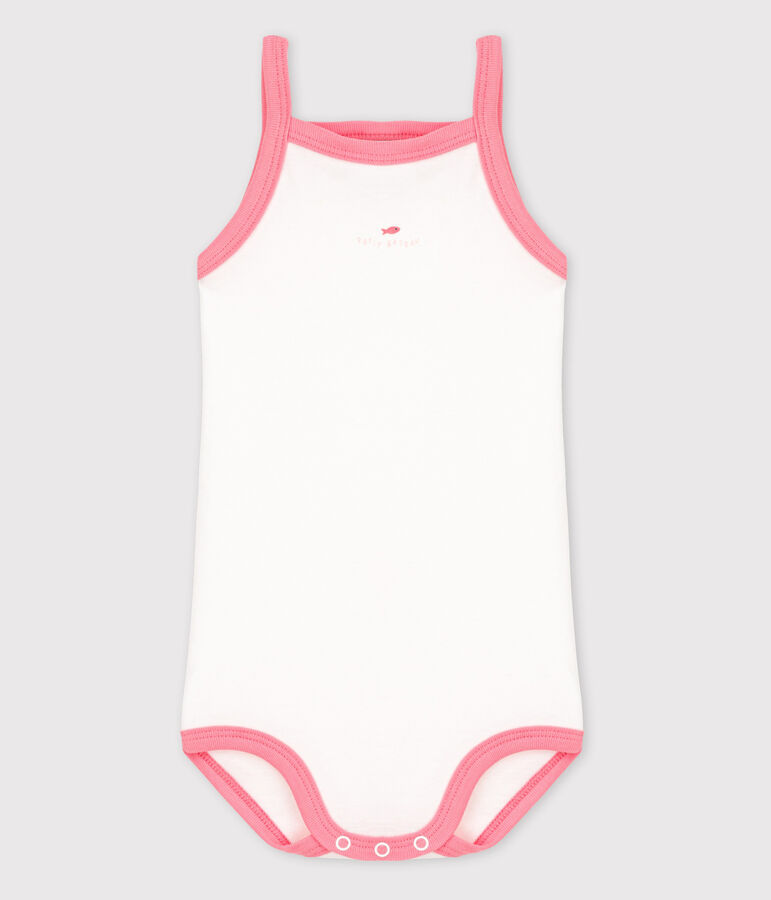 Body con spalline beb&egrave; femmina bianco/rosa