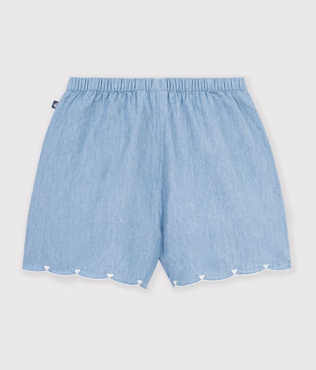 Shorts in cotone tinta unita bambina blu