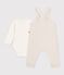 Set salopette e body con colletto in cotone tinta unita neonato ecru/ecru