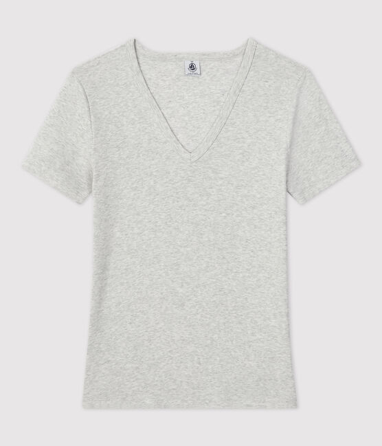 T-shirt L'ICONIQUE scollo a V in cotone Donna grigio BELUGA CHINE