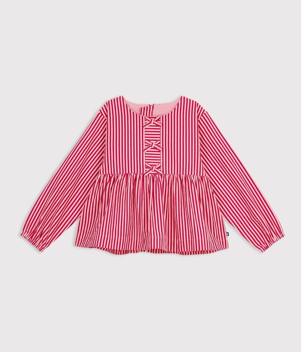 Blusa a maniche lunghe in cotone a righe bambina rosa/rosa