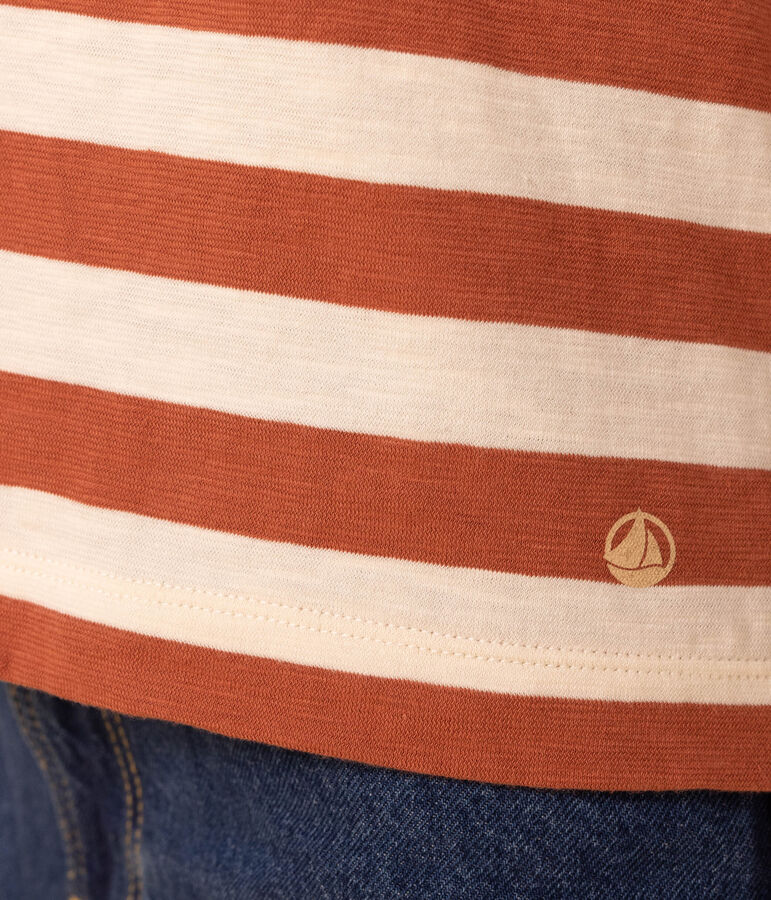 T-shirt LE DROIT girocollo in cotone Donna marrone/ecru