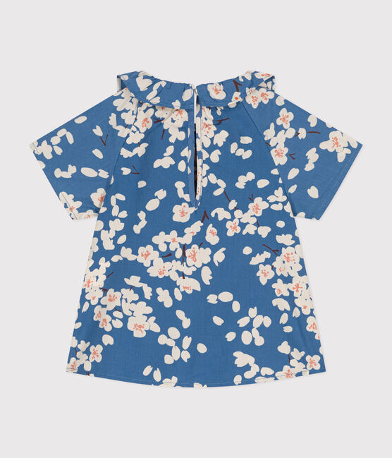 Blusa manica corta in popeline bebè blu BEACH/ MULTICO