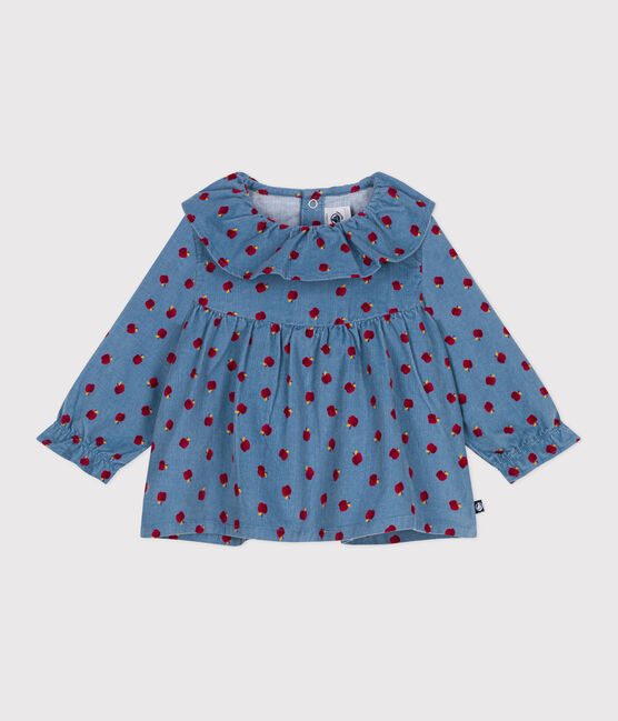 Blusa a maniche lunghe in velluto con mele stampate neonata blu ADRIATIC/ MULTICO