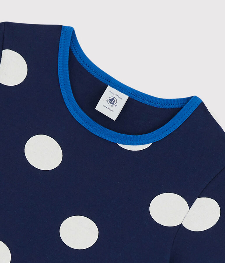 Abito bambina a maniche corte in cotone blu MEDIEVAL/bianco MARSHMALLOW