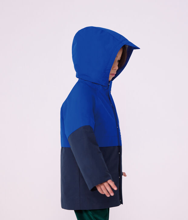 Parka bambino lunghezza media tinta unita color block blu/multicolore