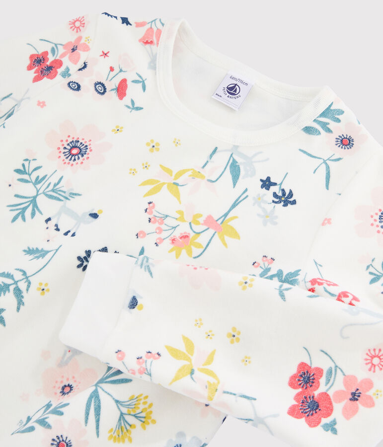 Pigiama a fiori bambina in ciniglia bianco/multicolore