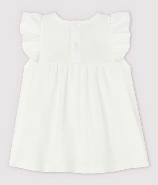Blusa manica corta in cotone bebè femmina bianco MARSHMALLOW
