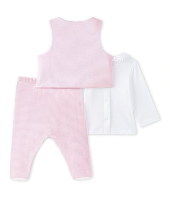 Coordinato 3 pezzi per bebé femmina bianco ECUME/rosa VIENNE