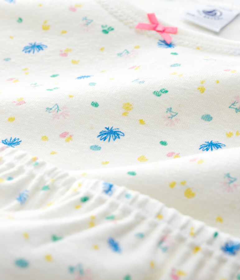 Pigiama corto a fiori bambina in cotone e lino bianco/multicolore