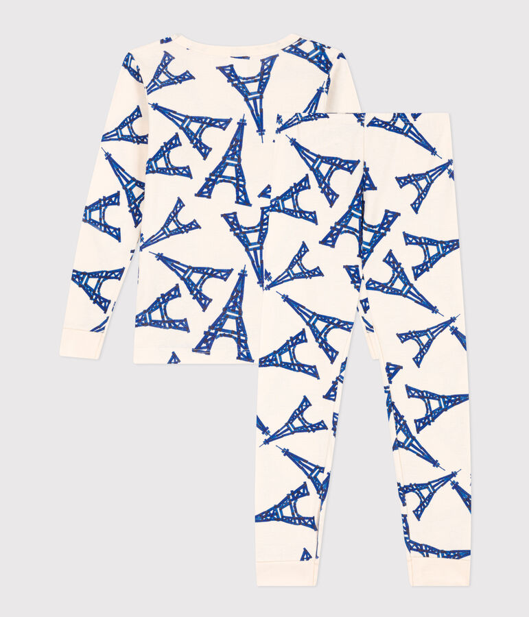 Pigiama bambino unisex in cotone aderente ecru/multicolore