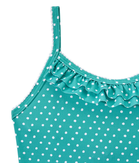 Costume da bagno bambina intero a pois verde VERDE/bianco MARSHMALLOW