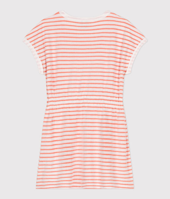 Abito a maniche corte in spugna di cotone a righe bambina arancione MARSHMALLOW/ ABRICOT