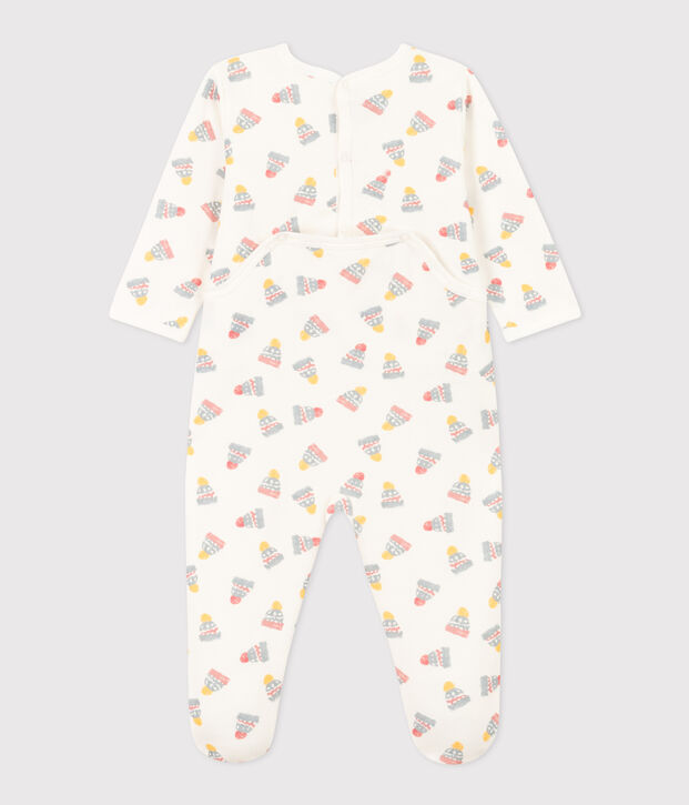 Pigiama beb&egrave; berretti in tessuto felpato a fiori bianco/multicolore