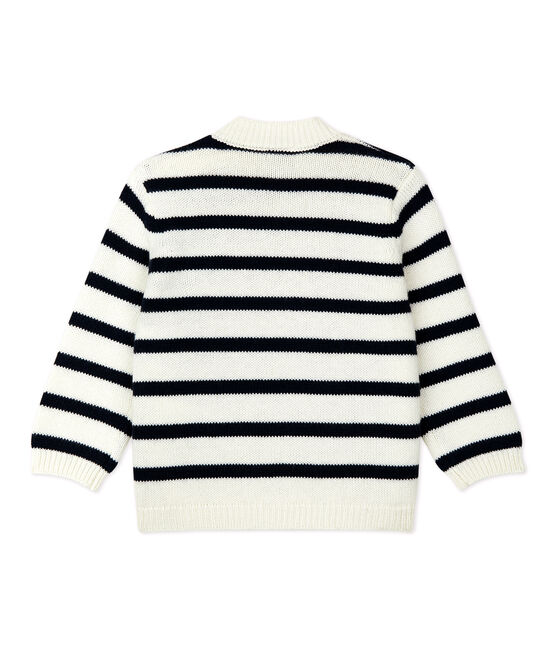 Pullover in lana e cotone bebè. bianco MARSHMALLOW/blu SMOKING