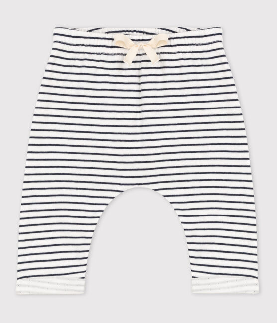 Pantaloni bebè a righe marinare in tubique di cotone bianco MARSHMALLOW/blu SMOKING