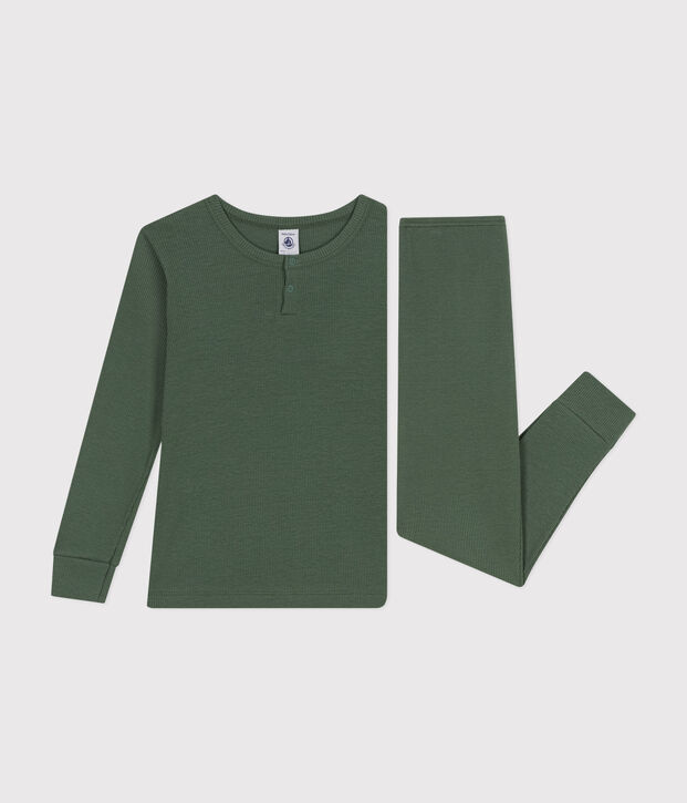 Pigiama tinta unita bambino unisex in cotone e Lyocell verde