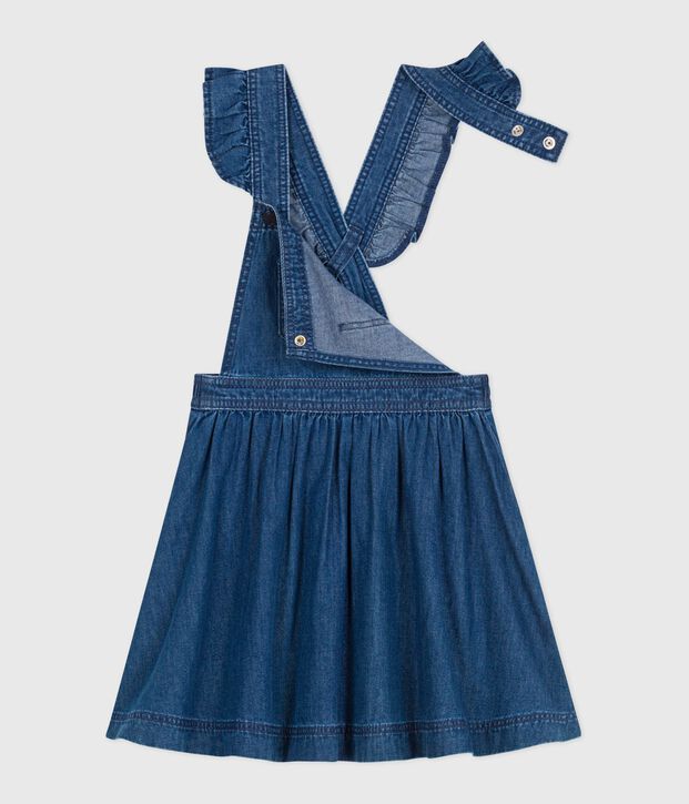Abito salopette in denim bambina blu
