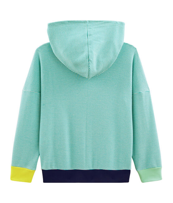 Felpa bambino con cappuccio a costine verde ESPERANZA/bianco MARSHMALLOW