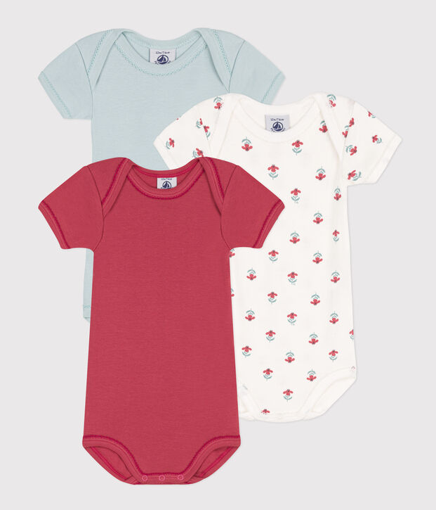 Confezione da 3 body manica corta a fiori in cotone multicolore