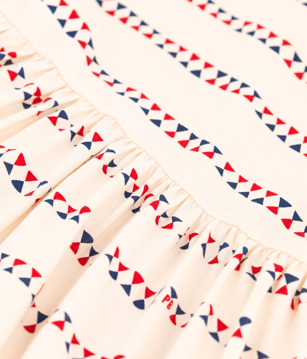 Abito bambina a maniche corte in cotone stampato ecru/multicolore