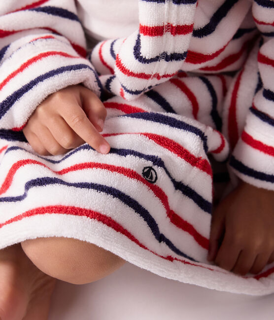 Accappatoio bambino in spugna di cotone a righe bianco MARSHMALLOW/bianco MULTICO