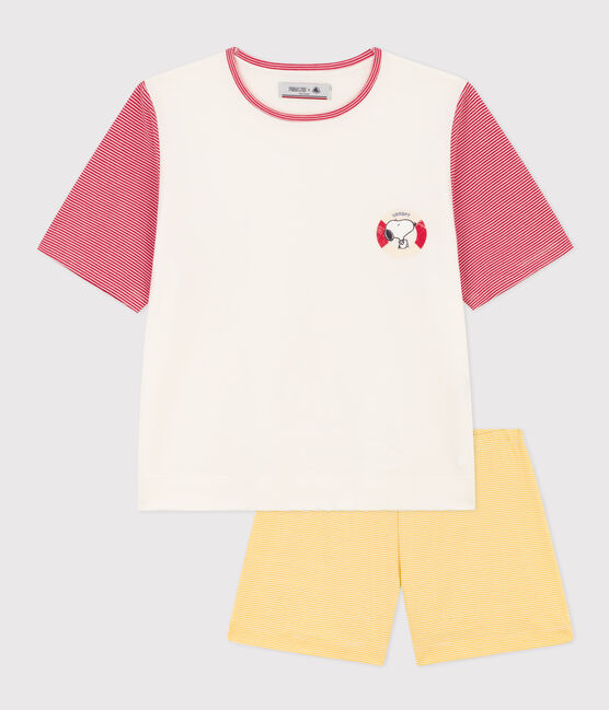 Pigiama corto Petit Bateau X Snoopy donna in cotone bianco MARSHMALLOW/bianco MULTICO