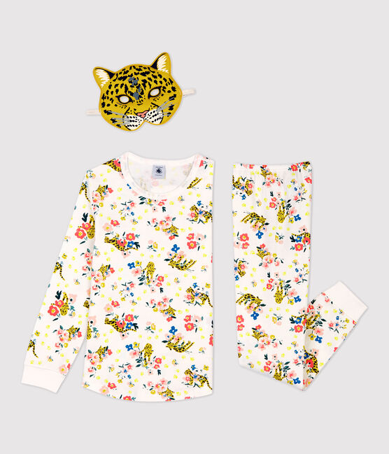 Pigiama bambina fosforescente con fantasia pantera in cotone bianco MARSHMALLOW/bianco MULTICO