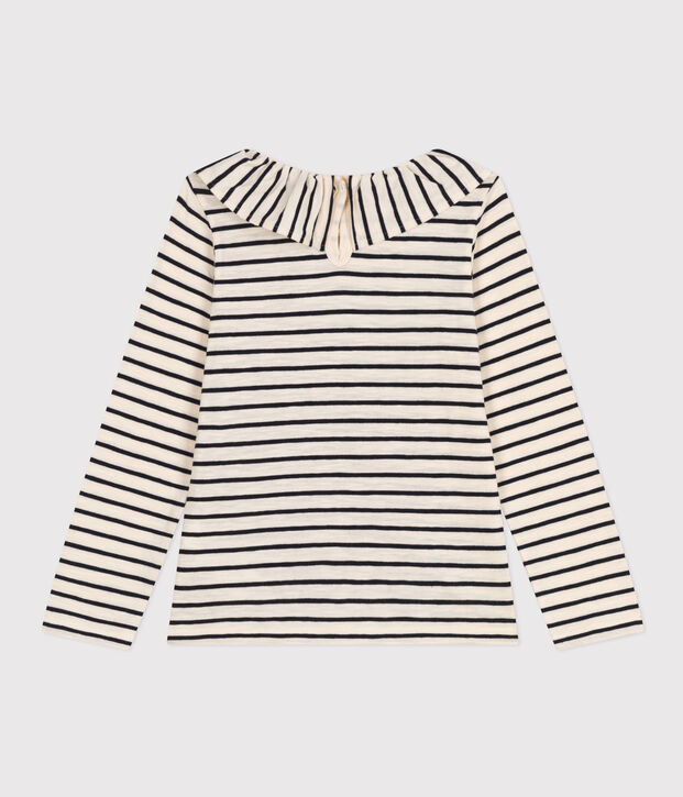 T-shirt maniche lunghe in jersey fiammato bambina ecru/blu