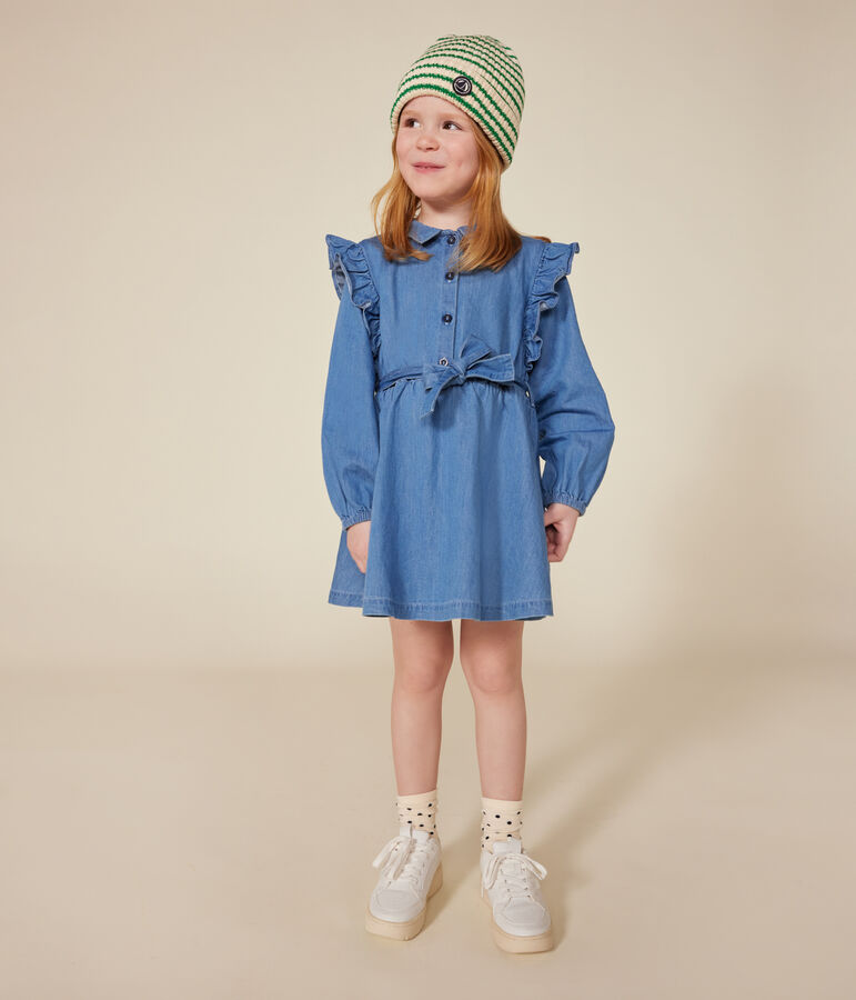 Abito a maniche lunghe in denim leggero bambina blu