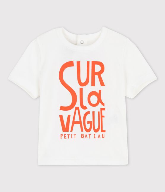 T-shirt bebè a maniche corte in cotone biologico con motivo bianco MARSHMALLOW