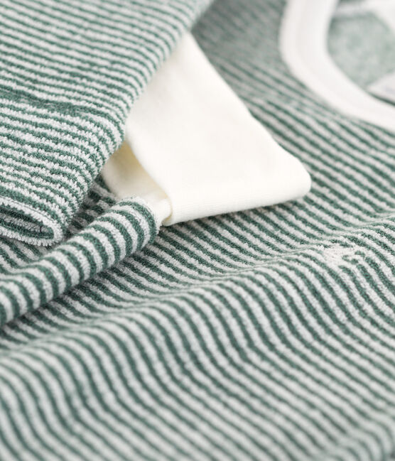 Pigiama millerighe bambina/bambino in spugna di cotone verde VALLEE/bianco MARSHMALLOW