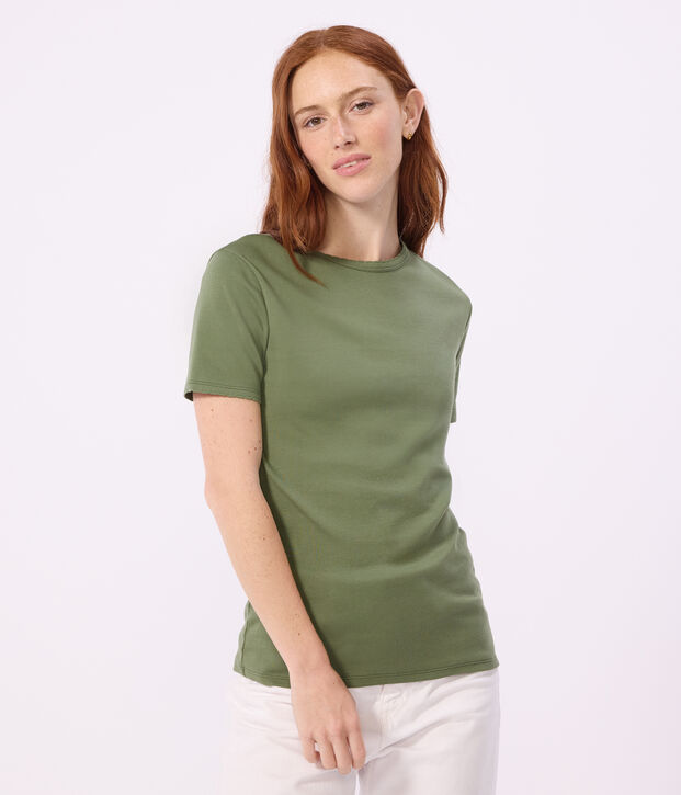 T-shirt a maniche corte in cotone tinta unita donna OLIVINE