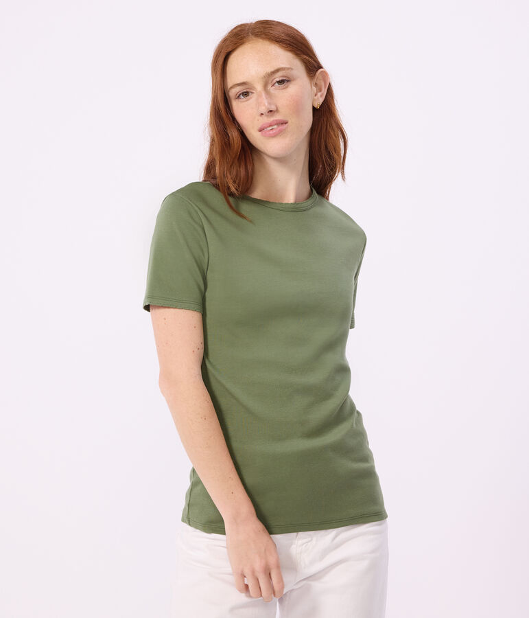 T-shirt a maniche corte in cotone tinta unita donna verde