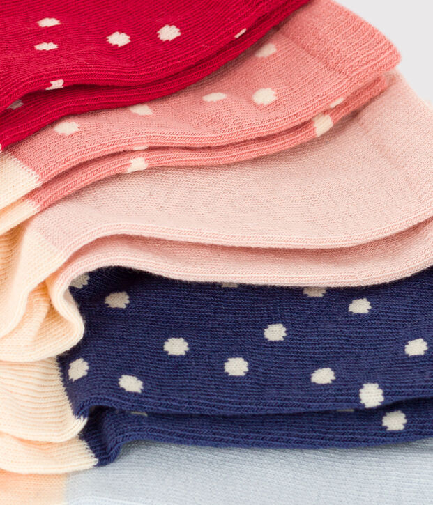 Set di 5 paia di calzini bambino in jersey di cotone a pois multicolore