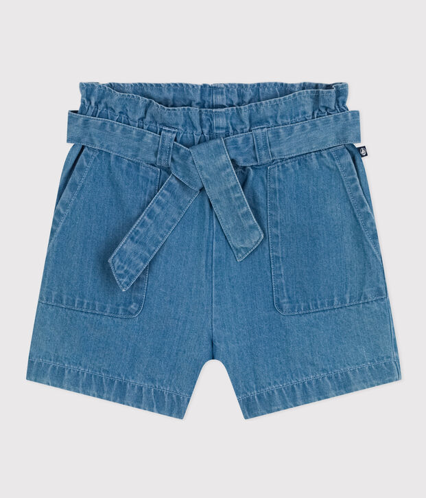 Short in denim leggero bambina blu