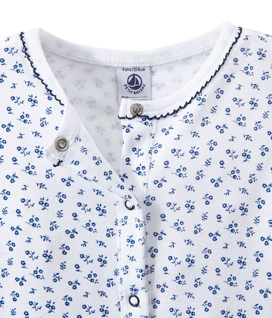 Pigiama intero bambina stampato bianco ECUME/blu BLEU