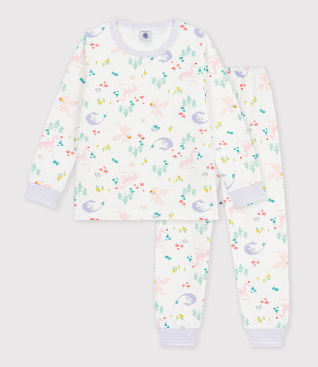 Pigiama bambino in tessuto felpato con draghi stampati bianco/multicolore