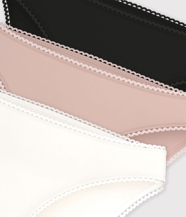 Set di 3 slip in cotone ed elastan tinta unita donna multicolore