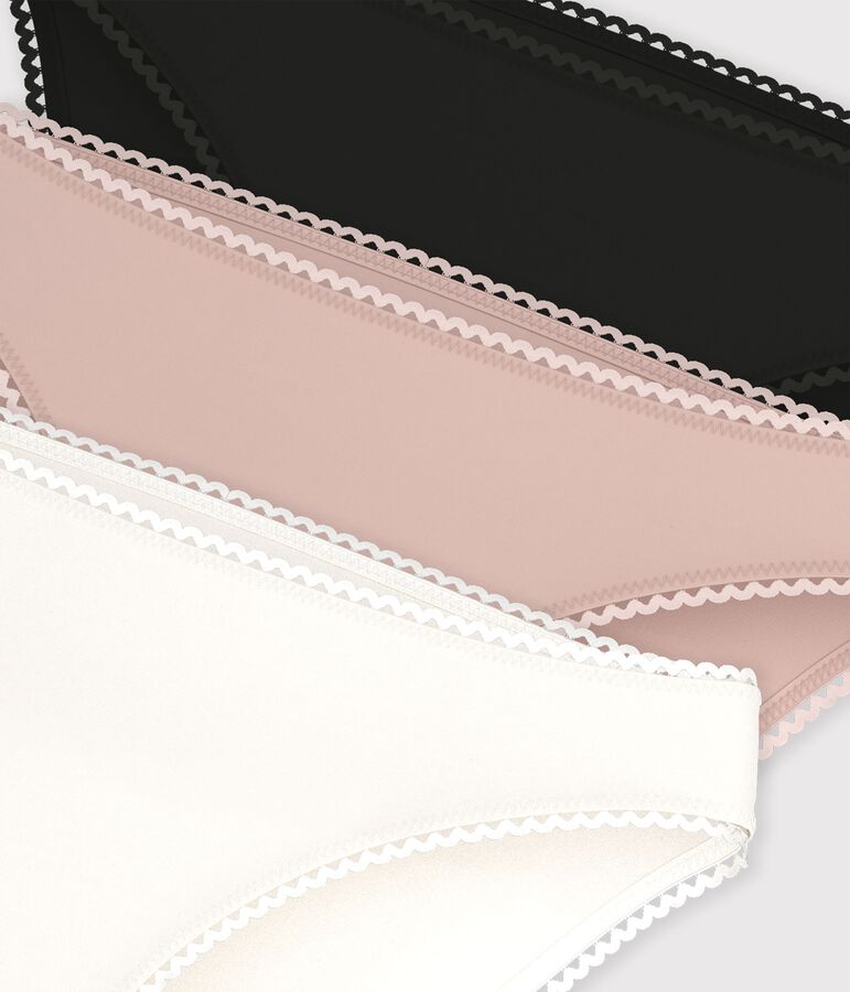 Set di 3 slip in cotone ed elastan tinta unita donna multicolore