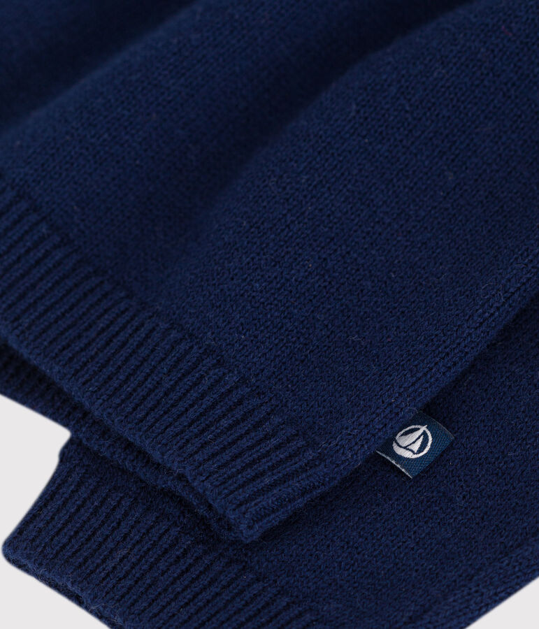 Cardigan in maglia di misto lana e cotone tinta unita con colletto neonato blu