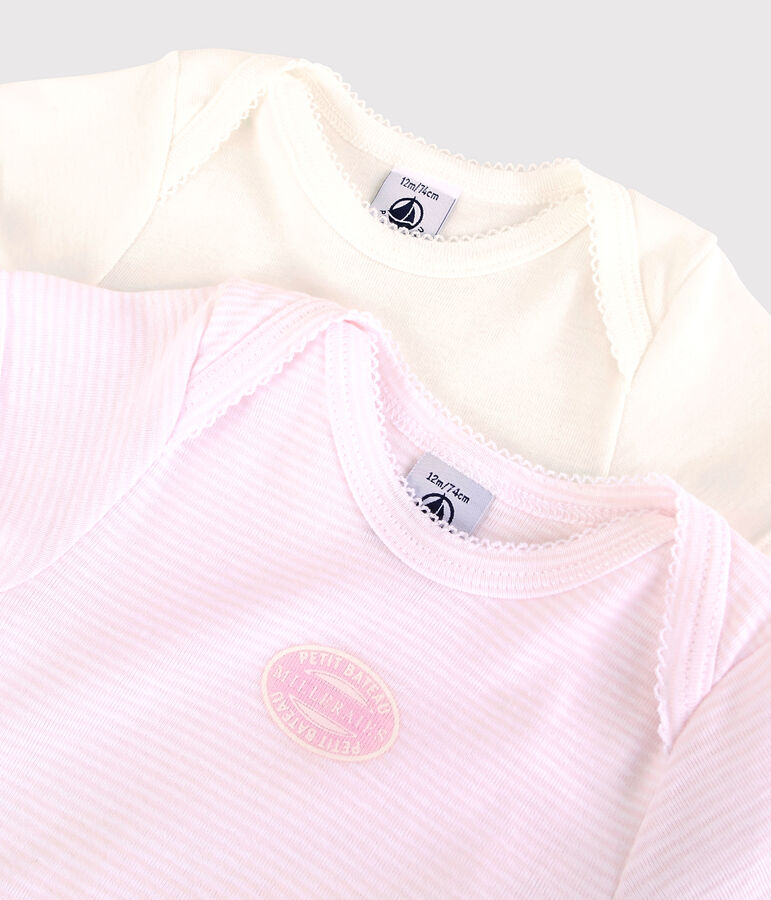 Confezione da 2 body manica corta millerighe beb&egrave; in cotone biologico multicolore