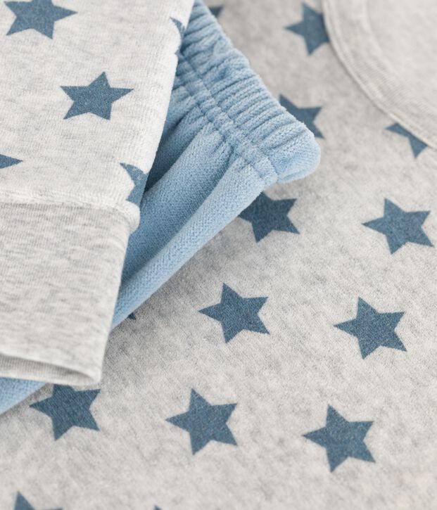 Pigiama bambino in ciniglia con motivo a stelle grigio/blu