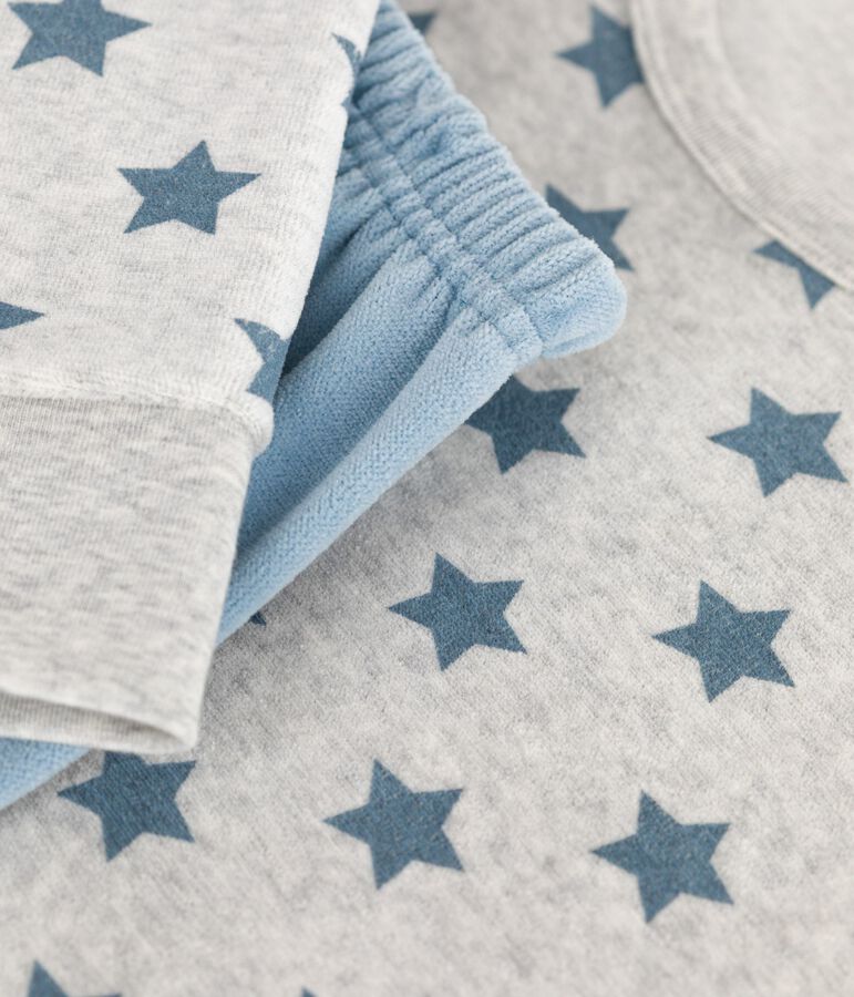Pigiama bambino in ciniglia con motivo a stelle grigio/blu