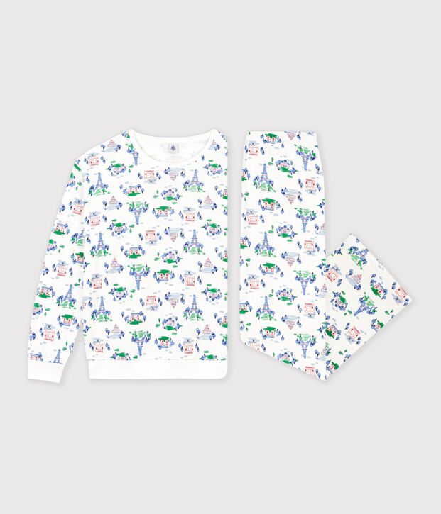 Pigiama in cotone stampato Parigi donna bianco/multicolore