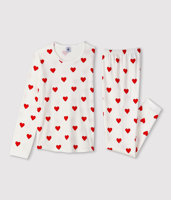 Pigiama bambino fantasia cuori a costine bianco MARSHMALLOW/rosso TERKUIT