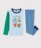 Pigiama animali yoga bambino a costine blu ALASKA/bianco MULTICO