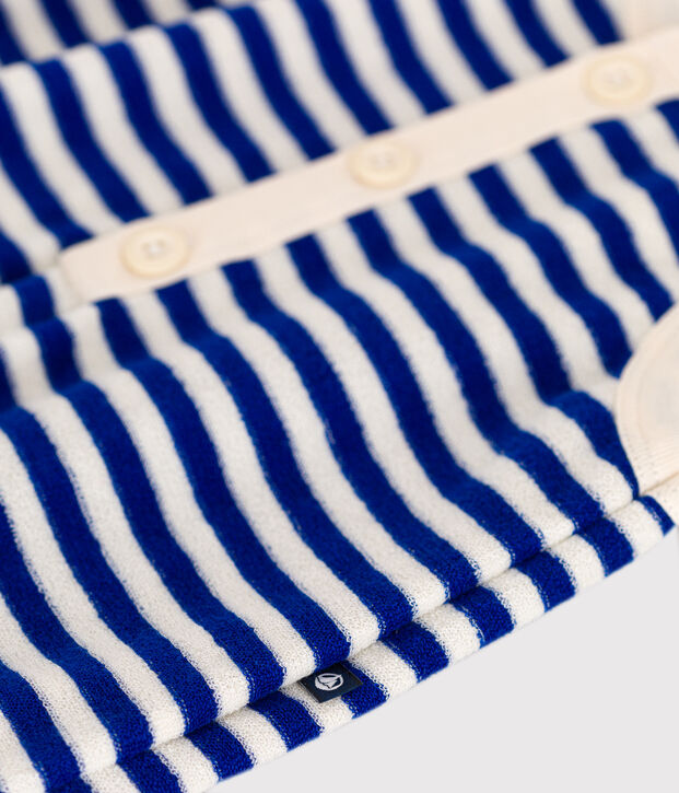 Tutina corta beb&egrave; in spugna bouclette blu/ecru