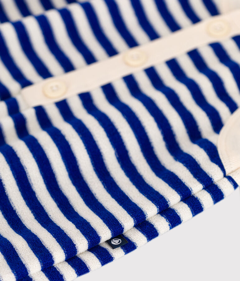 Tutina corta beb&egrave; in spugna bouclette blu/ecru